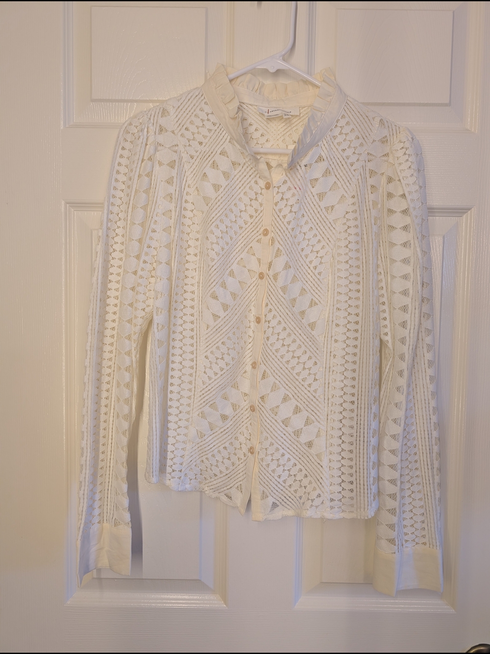 Anthropologie Ivory Crochet Button-Front Blouse - Picture 5 of 8